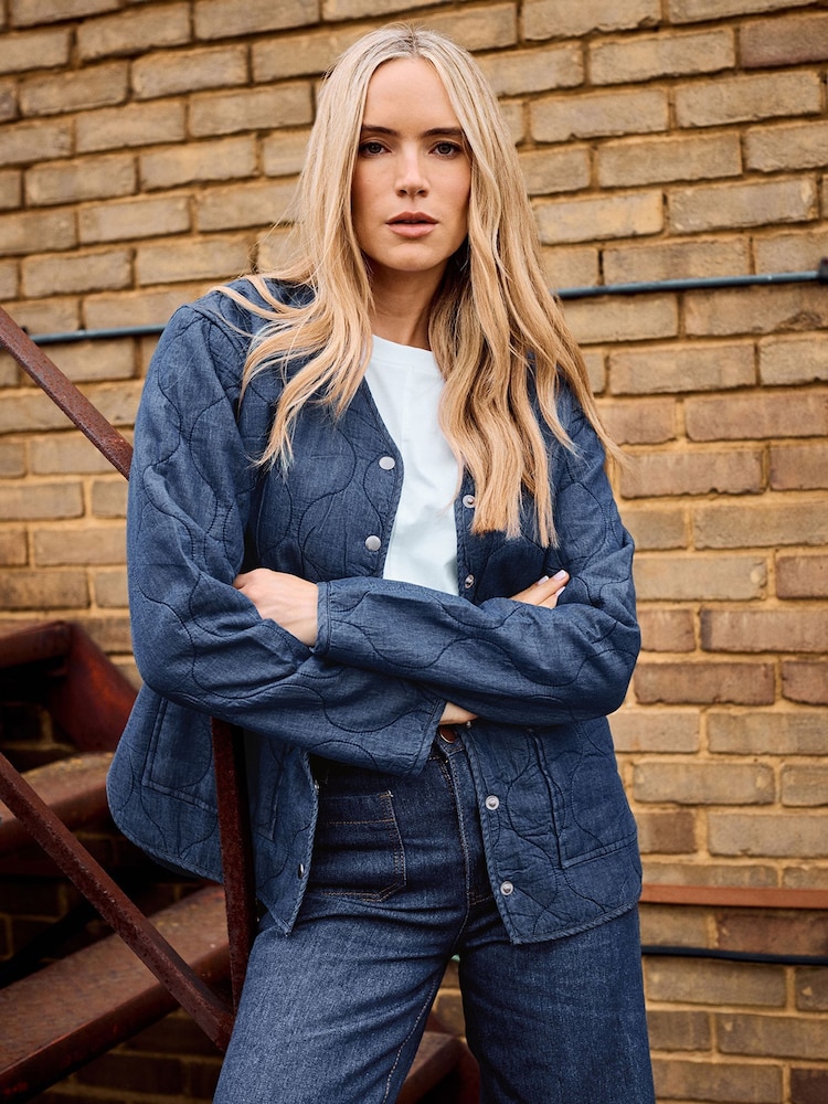 Long Tall Sally Blue 100% Cotton Quilted Jacket - Image 1 of 6 Long Tall Sally Blue 100% Cotton Quilted Jacket - Image 1 of 6