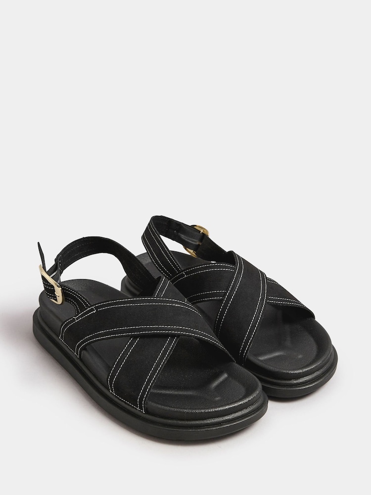 Yours Curve Black Extra-Wide Fit Contrast Stitch Slingback Pumps - Image 2 of 4
