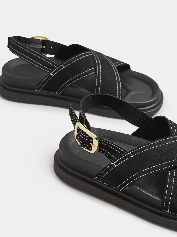 Yours Curve Black Extra-Wide Fit Contrast Stitch Slingback Pumps - Image 4 of 4