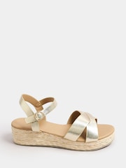 Yours Curve Gold Extra-Wide Fit Cross Espadrille Wedges - Image 1 of 4