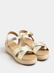 Yours Curve Gold Extra-Wide Fit Cross Espadrille Wedges - Image 2 of 4