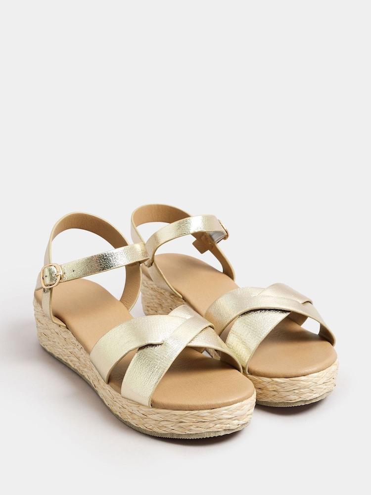 Yours Curve Gold Extra-Wide Fit Cross Espadrille Wedges - Image 2 of 4