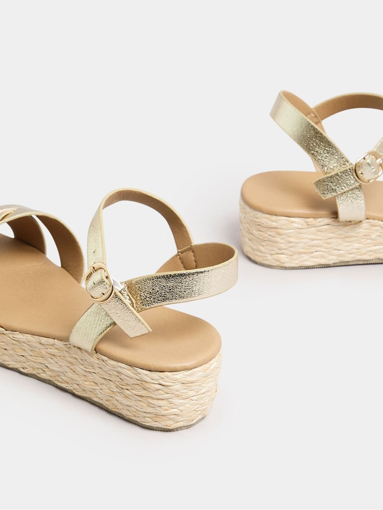 Yours Curve Gold Extra-Wide Fit Cross Espadrille Wedges - Image 3 of 4