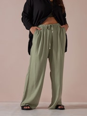 Yours Curve Green Linen Skinny Waistband Trousers - Image 2 of 6