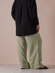 Yours Curve Green Linen Skinny Waistband Trousers - Image 3 of 6