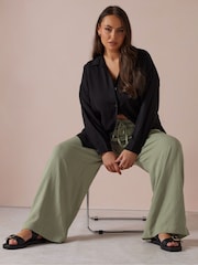 Yours Curve Green Linen Skinny Waistband Trousers - Image 4 of 6