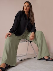 Yours Curve Green Linen Skinny Waistband Trousers - Image 5 of 6