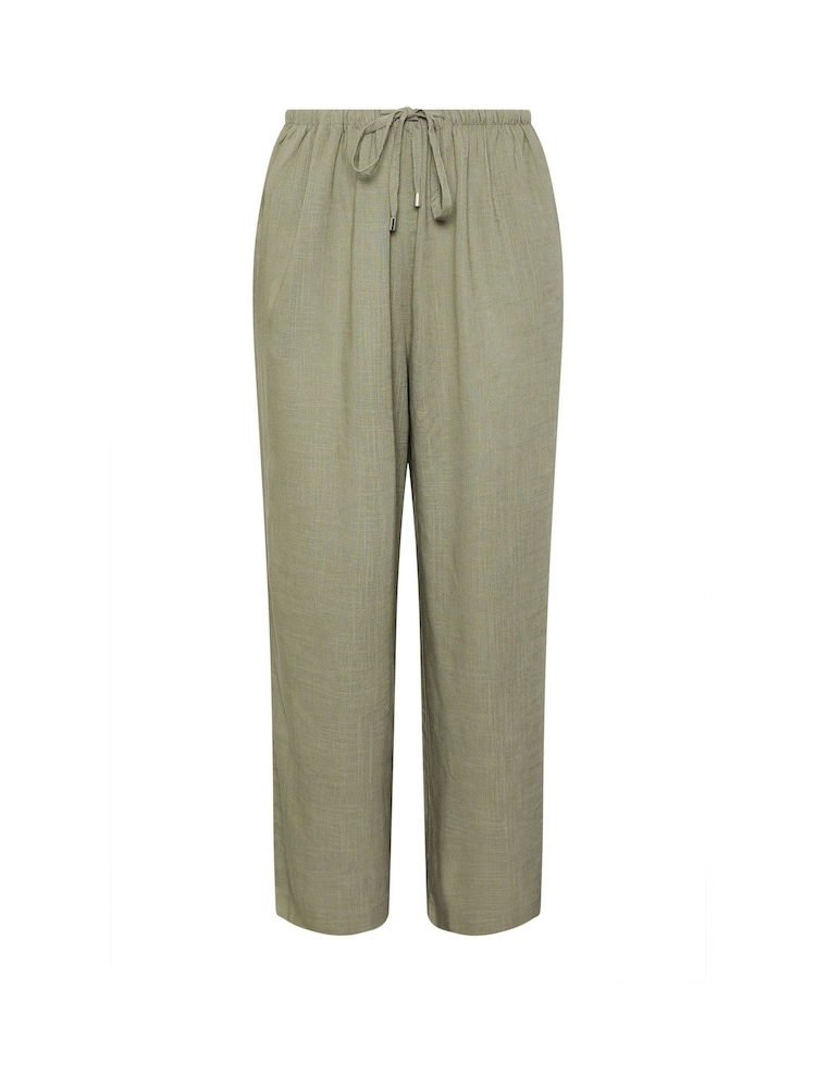 Yours Curve Green Linen Skinny Waistband Trousers - Image 6 of 6