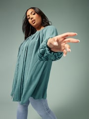 Yours Curve Blue Boho Pintuck Blouse - Image 1 of 6