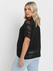 Yours Curve Black Collared Button Through Jumper - Image 3 of 5