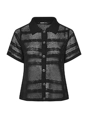 Yours Curve Black Collared Button Through Jumper - Image 5 of 5
