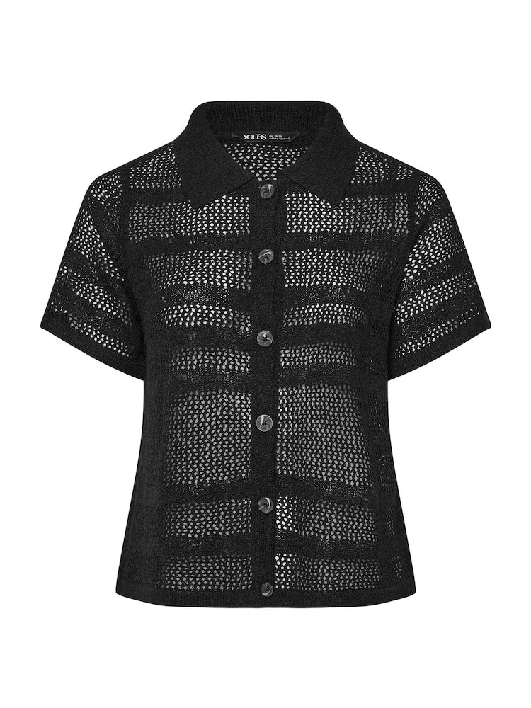 Yours Curve Black Collared Button Through Jumper - Image 5 of 5