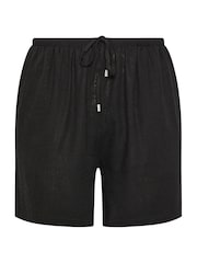 Yours Curve Black Linen Shorts - Image 5 of 5