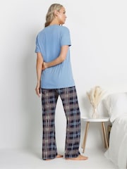 Long Tall Sally Blue Relax Self Care Wid Leg 100% Cotton Pyjamas Set - Image 2 of 5