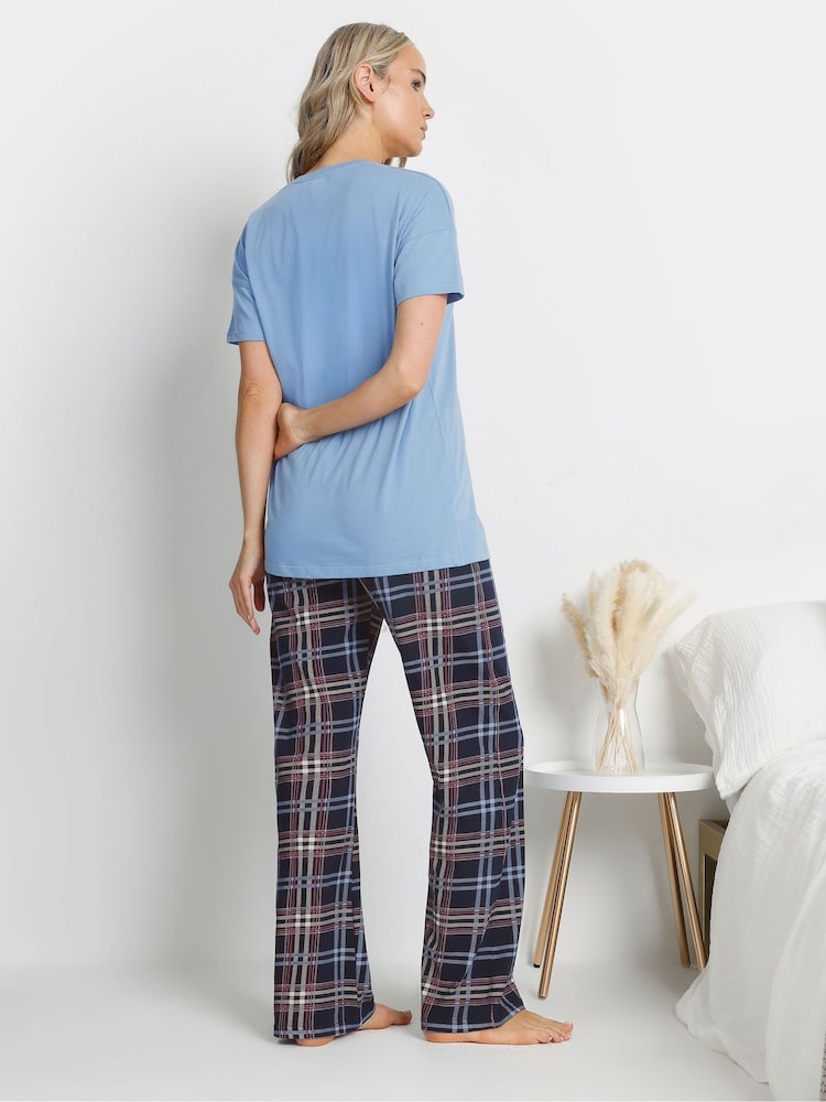 Long Tall Sally Blue Relax Self Care Wid Leg 100% Cotton Pyjamas Set - Image 2 of 5