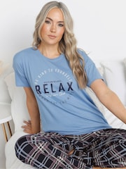 Long Tall Sally Blue Relax Self Care Wid Leg 100% Cotton Pyjamas Set - Image 4 of 5