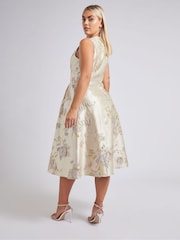 Yours Curve Gold London Jacquard Floral Notch Neck Dress - Image 3 of 5