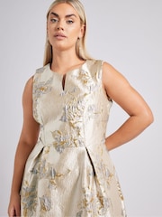 Yours Curve Gold London Jacquard Floral Notch Neck Dress - Image 4 of 5