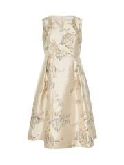 Yours Curve Gold London Jacquard Floral Notch Neck Dress - Image 5 of 5