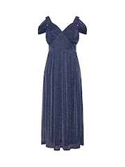 Yours Curve Blue London Metallic Mesh Cold Shoulder Dress - Image 2 of 2