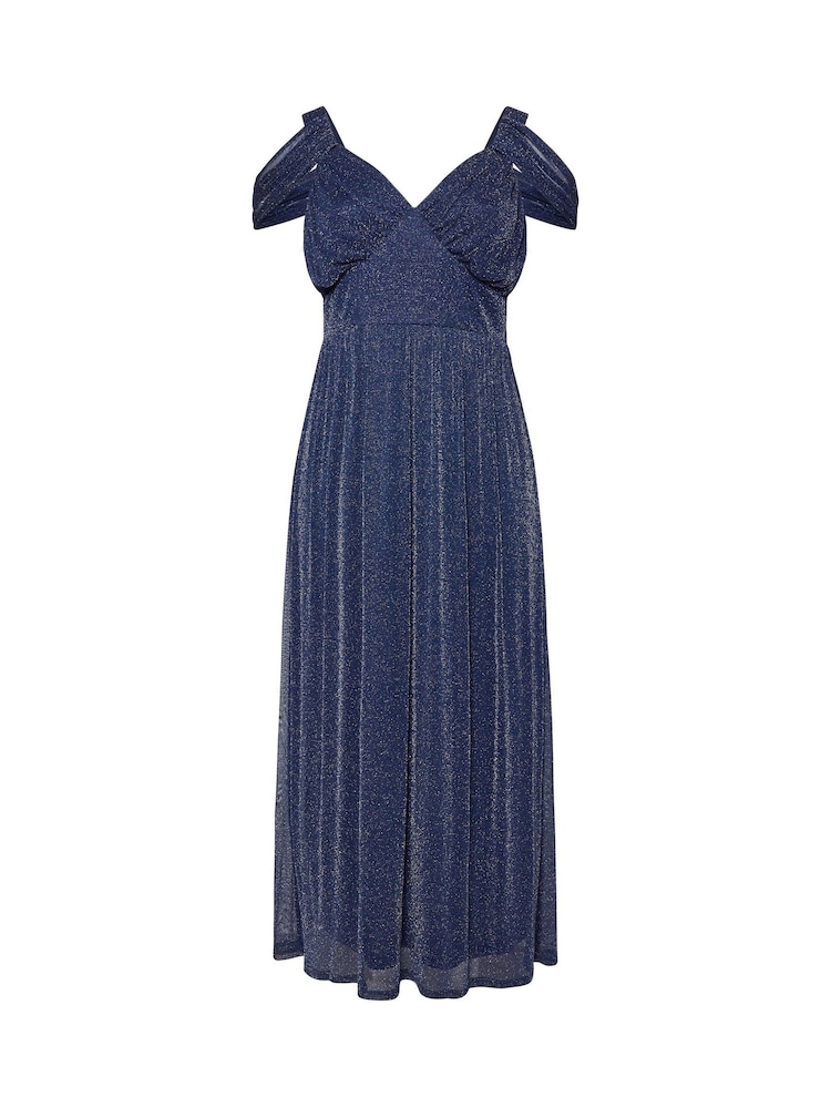 Yours Curve Blue London Metallic Mesh Cold Shoulder Dress - Image 2 of 2