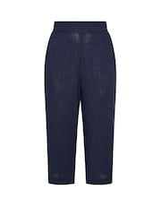 Yours Curve Blue Linen Cropped Pull On Wide Leg Trousers - Image 5 of 5