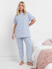 Yours Curve Blue Cherry Bows Tapered 100% Cotton Pyjama Set - Image 1 of 5