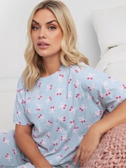 Yours Curve Blue Cherry Bows Tapered 100% Cotton Pyjama Set - Image 4 of 5