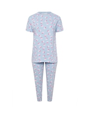 Yours Curve Blue Cherry Bows Tapered 100% Cotton Pyjama Set - Image 5 of 5
