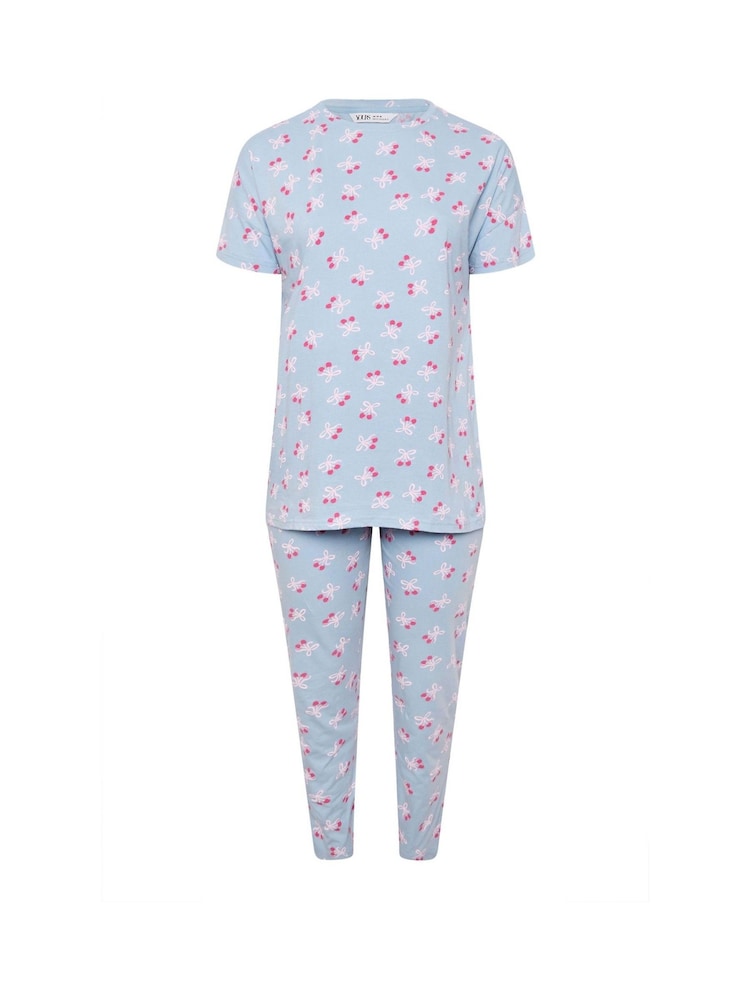 Yours Curve Blue Cherry Bows Tapered 100% Cotton Pyjama Set - Image 5 of 5