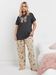 Yours Curve Black Animal Bows Wide Leg Pyjama Set - Image 1 of 5