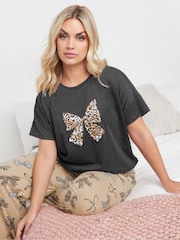 Yours Curve Black Animal Bows Wide Leg Pyjama Set - Image 2 of 5