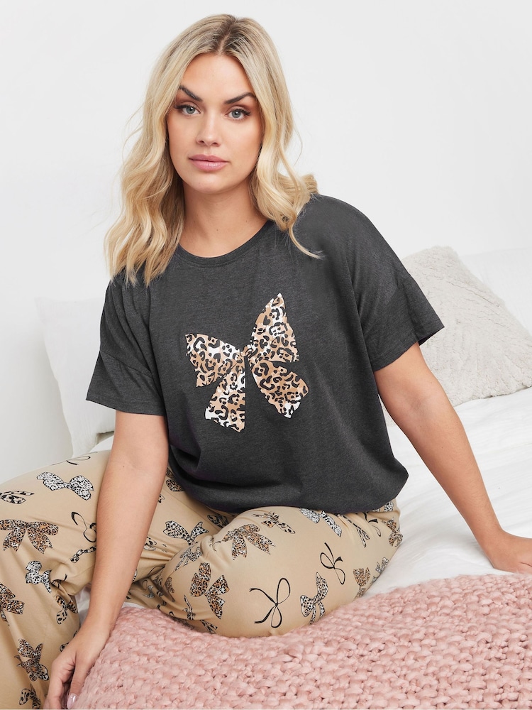 Yours Curve Black Animal Bows Wide Leg Pyjama Set - Image 2 of 5