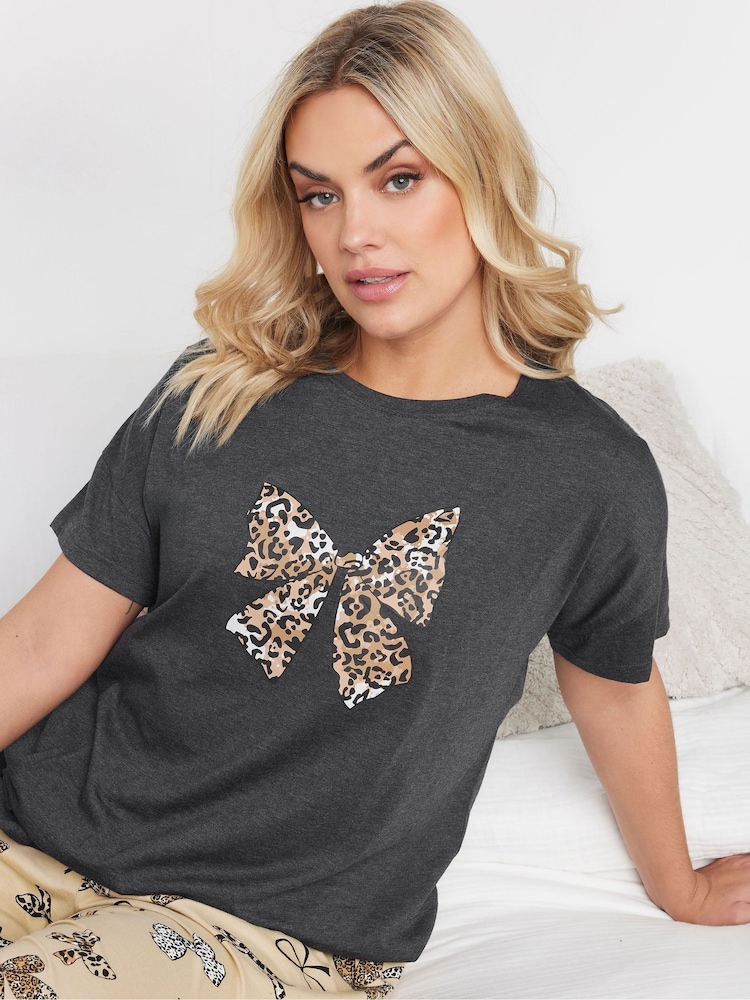 Yours Curve Black Animal Bows Wide Leg Pyjama Set - Image 4 of 5