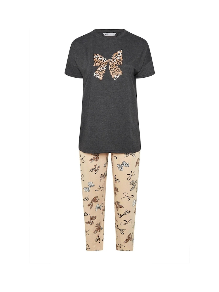Yours Curve Black Animal Bows Wide Leg Pyjama Set - Image 5 of 5