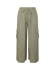 Yours Curve Green Linen Cargo Trousers - Image 5 of 5