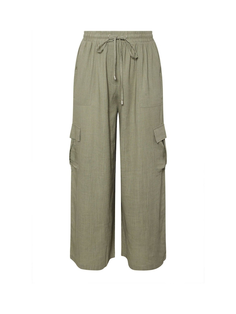 Yours Curve Green Linen Cargo Trousers - Image 5 of 5