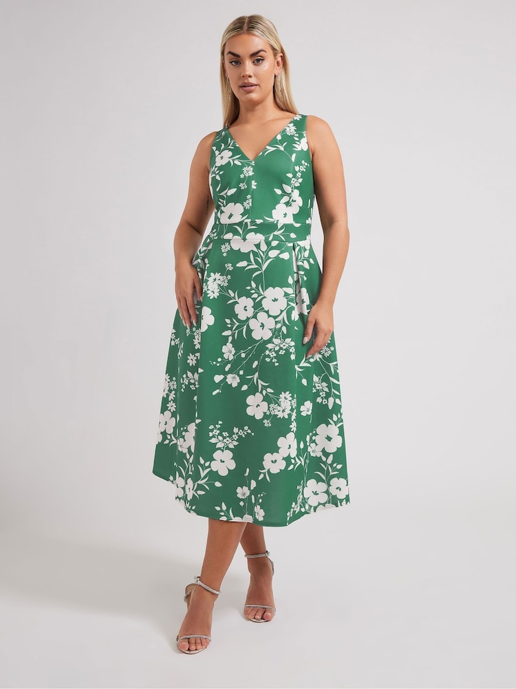 Yours Curve London V-Neck Pleated Dress - Image 1 of 5 Yours Curve London V-Neck Pleated Dress - Image 1 of 5