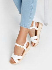 Yours Curve White Extra-Wide Fit Cross Espadrille 100% Linen Wedges - Image 1 of 5