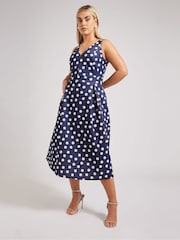 Yours Curve Blue London V-Neck Pleated Dress - Image 2 of 5