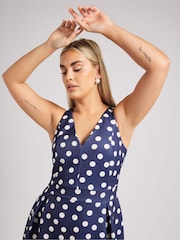 Yours Curve Blue London V-Neck Pleated Dress - Image 4 of 5