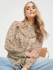 Long Tall Sally Brown Floral Frill Blouse - Image 1 of 4