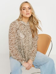 Long Tall Sally Brown Floral Frill Blouse - Image 2 of 4