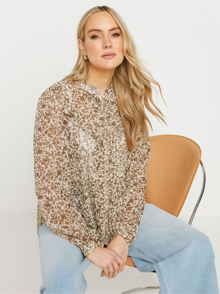 Long Tall Sally Brown Floral Frill Blouse - Image 2 of 4