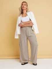 Yours Curve Natural Linen Cargo Trousers - Image 1 of 5
