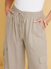Yours Curve Natural Linen Cargo Trousers - Image 3 of 5