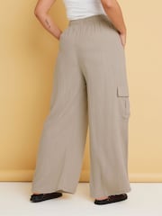 Yours Curve Natural Linen Cargo Trousers - Image 4 of 5
