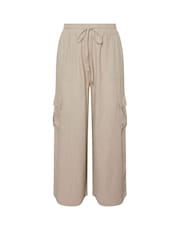 Yours Curve Natural Linen Cargo Trousers - Image 5 of 5