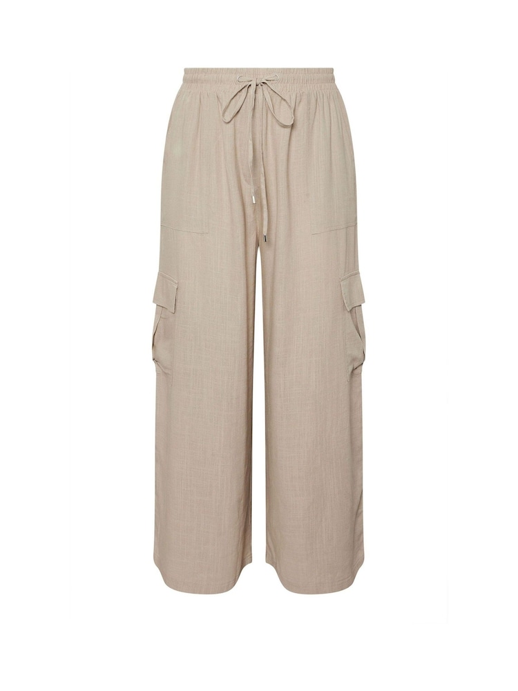 Yours Curve Natural Linen Cargo Trousers - Image 5 of 5