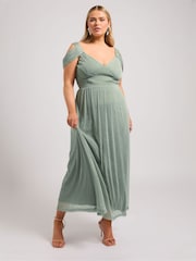 Yours Curve Green London Metallic Mesh Cold Shoulder Dress - Image 4 of 8